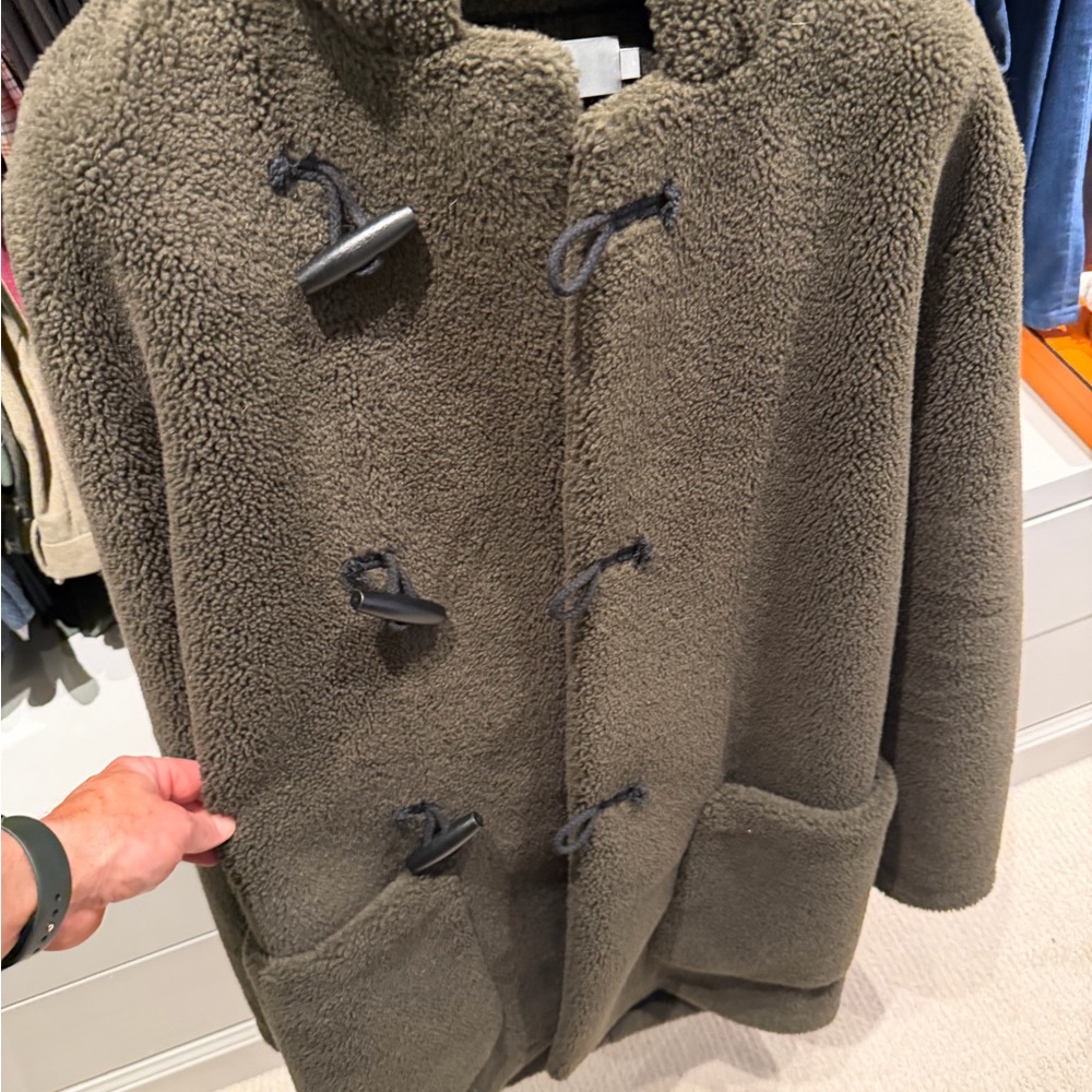 Vince Men’s Sherpa Hooded Olive Toggle Coat